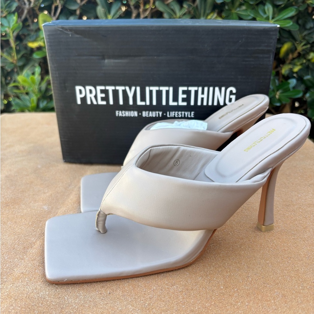 PrettyLittleThing Women's Beige Heeled Mules